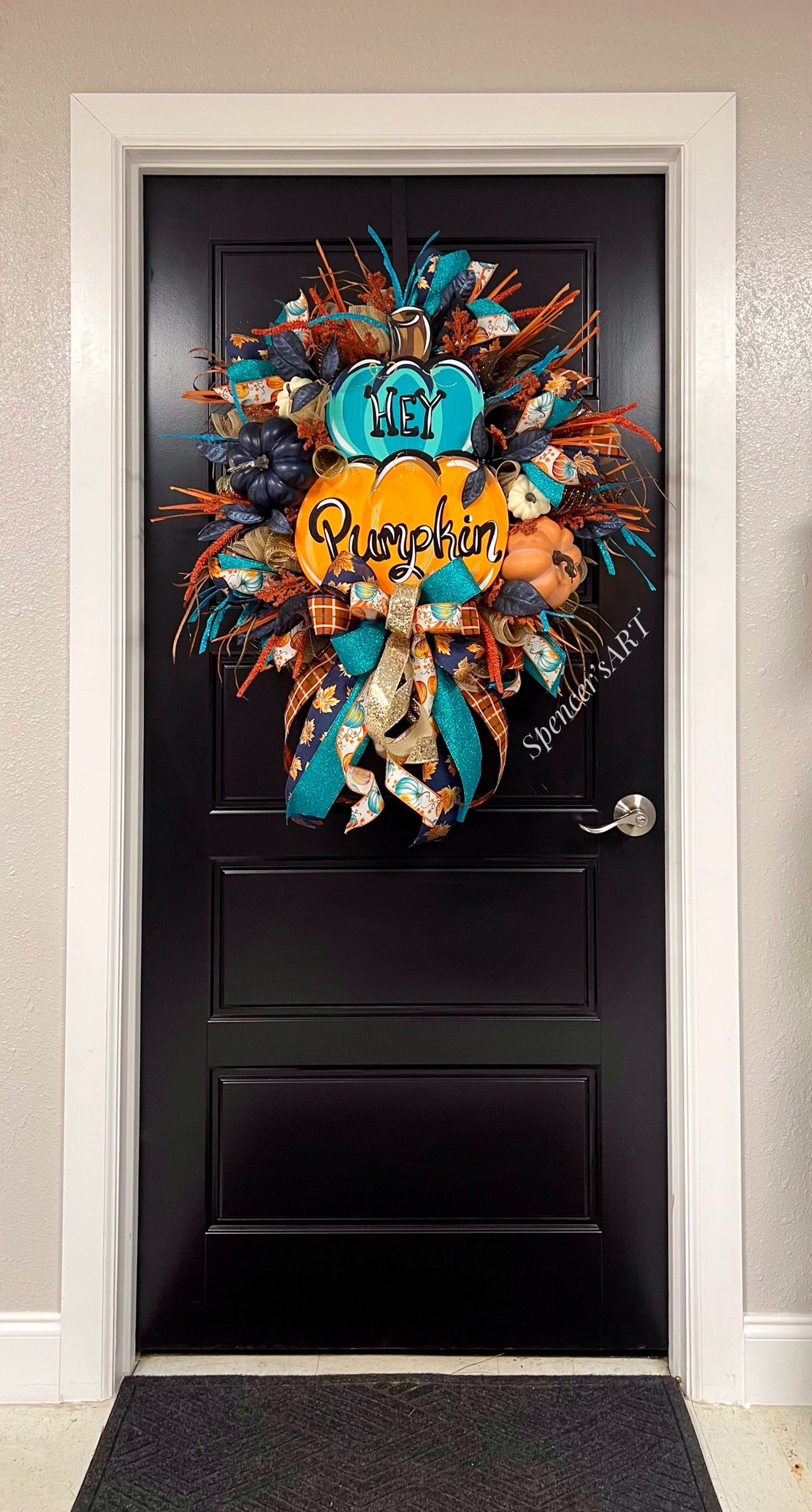 HEY PUMPKIN WREATH (turquoise and orange)