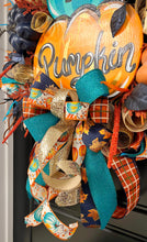 Load image into Gallery viewer, HEY PUMPKIN WREATH (turquoise and orange)
