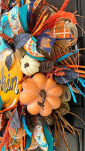 Load image into Gallery viewer, HEY PUMPKIN WREATH (turquoise and orange)
