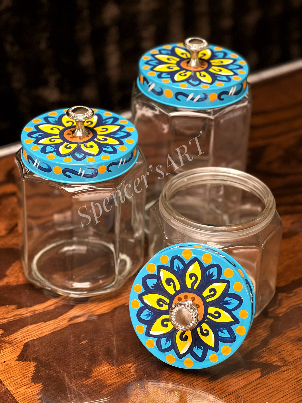 SUNFLOWER LID GLASS CANISTER SET