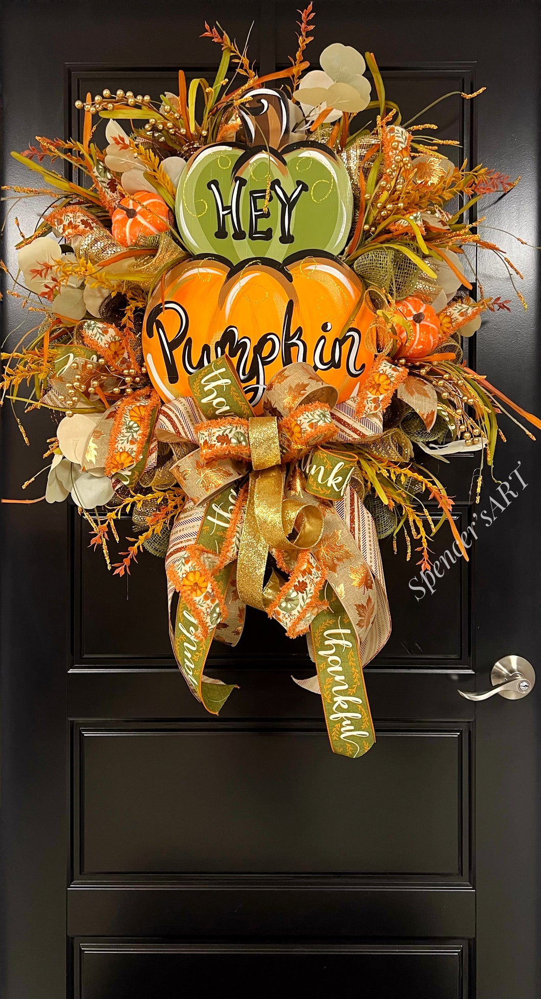 HEY PUMPKIN WREATH (olive and orange)